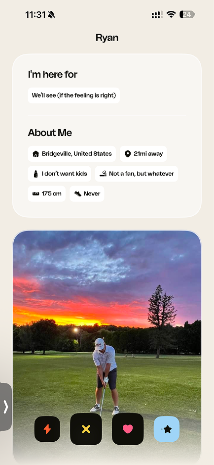 A dating profile with photos and prompts