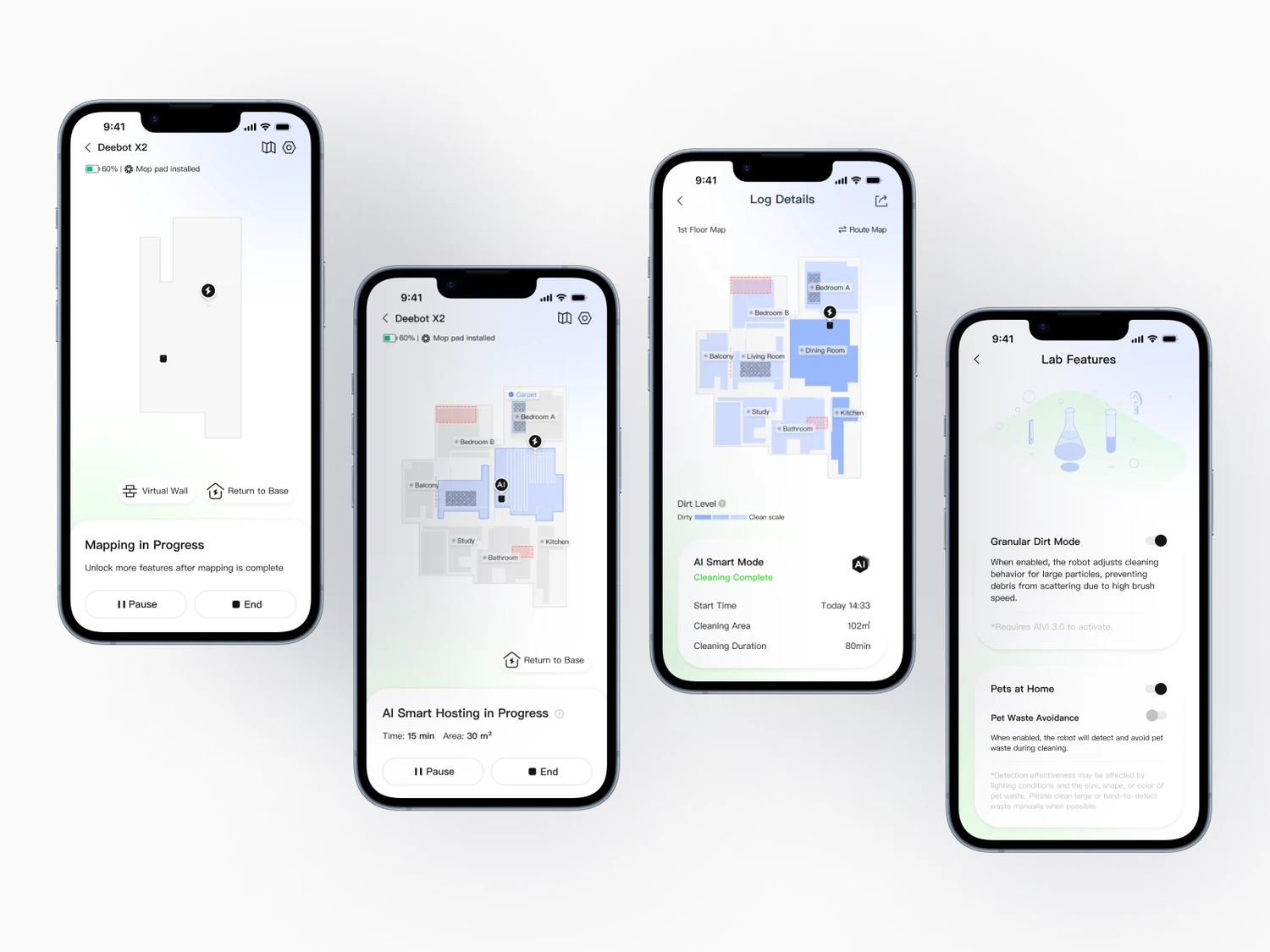 DEEBOT X2 app — auto mapping, AI cleaning, and Lab features