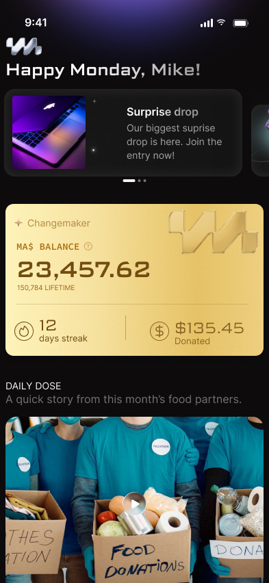 The Masii Home dashboard
