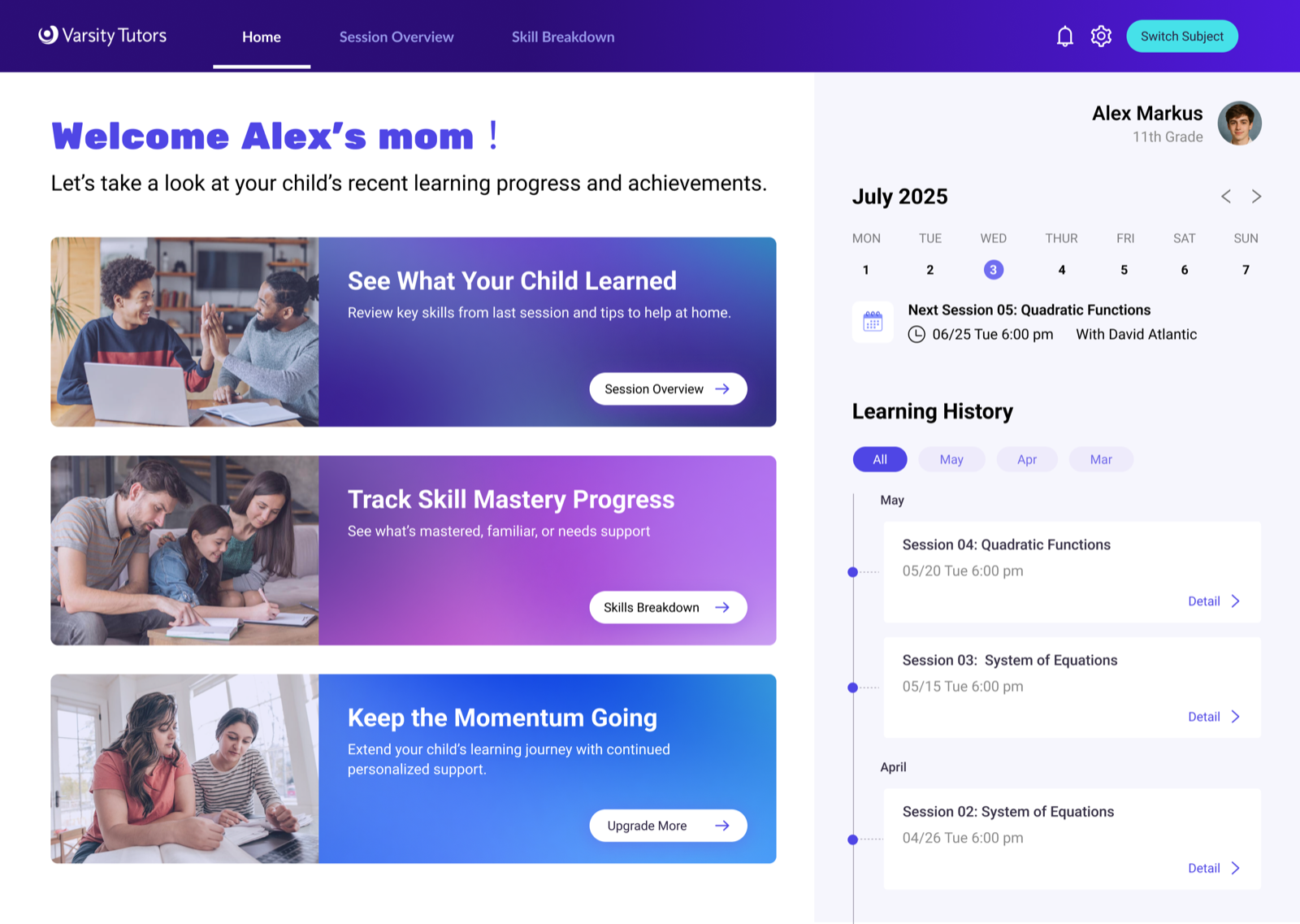 Final parent-dashboard homepage