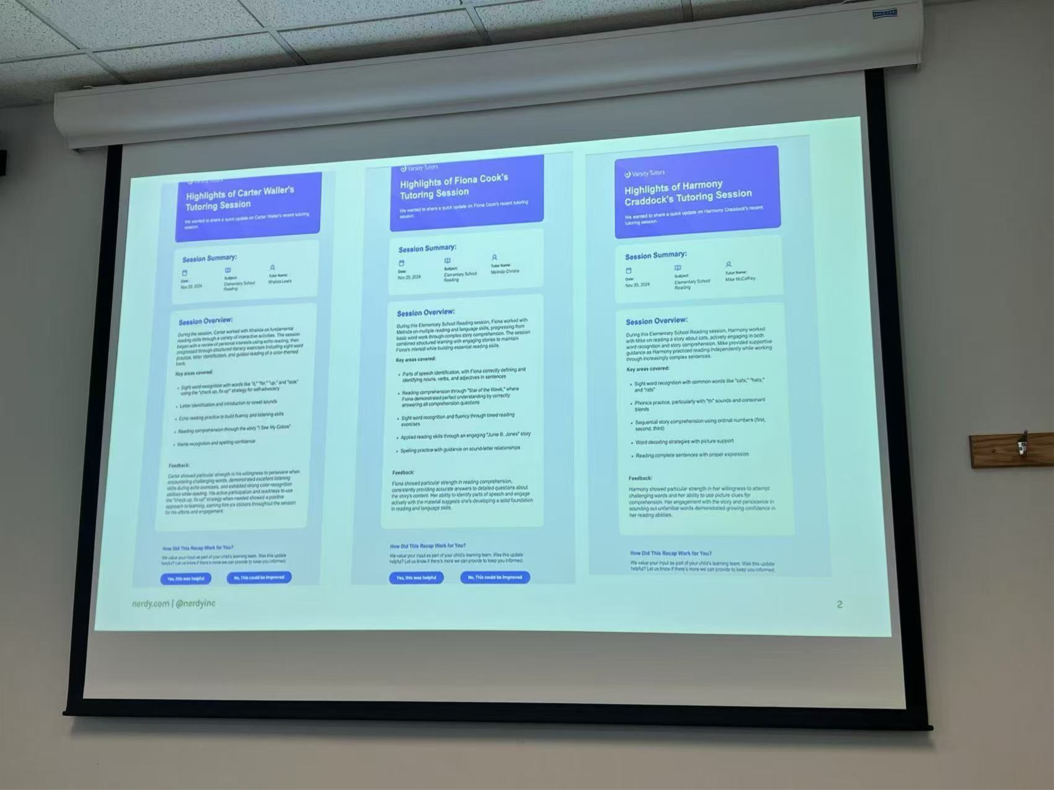 What parents got before the dashboard — long, unstructured session-recap pages